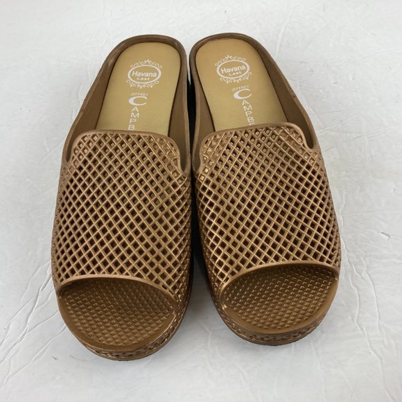 Jeffrey Campbell Women sz 9 Fling Bronze / Brown Slip On Comfort Sandals Slides - Picture 3 of 8